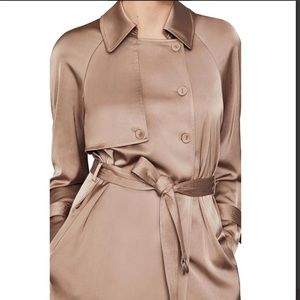 BCBG Max Azria Womens Satin Belted Trench Jacket